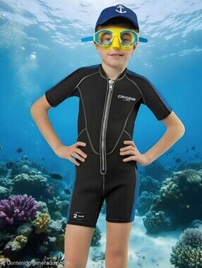 CRESSI Kids Size S Shorty Wetsuit - Black & Blue